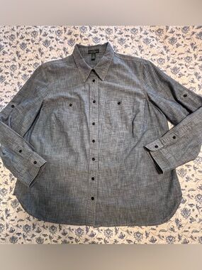 LRL Lauren Jeans Co women’s blue chambray button up blouse cotton plus size 1X